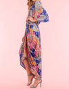 Multi Print V-Neck Drape Dress