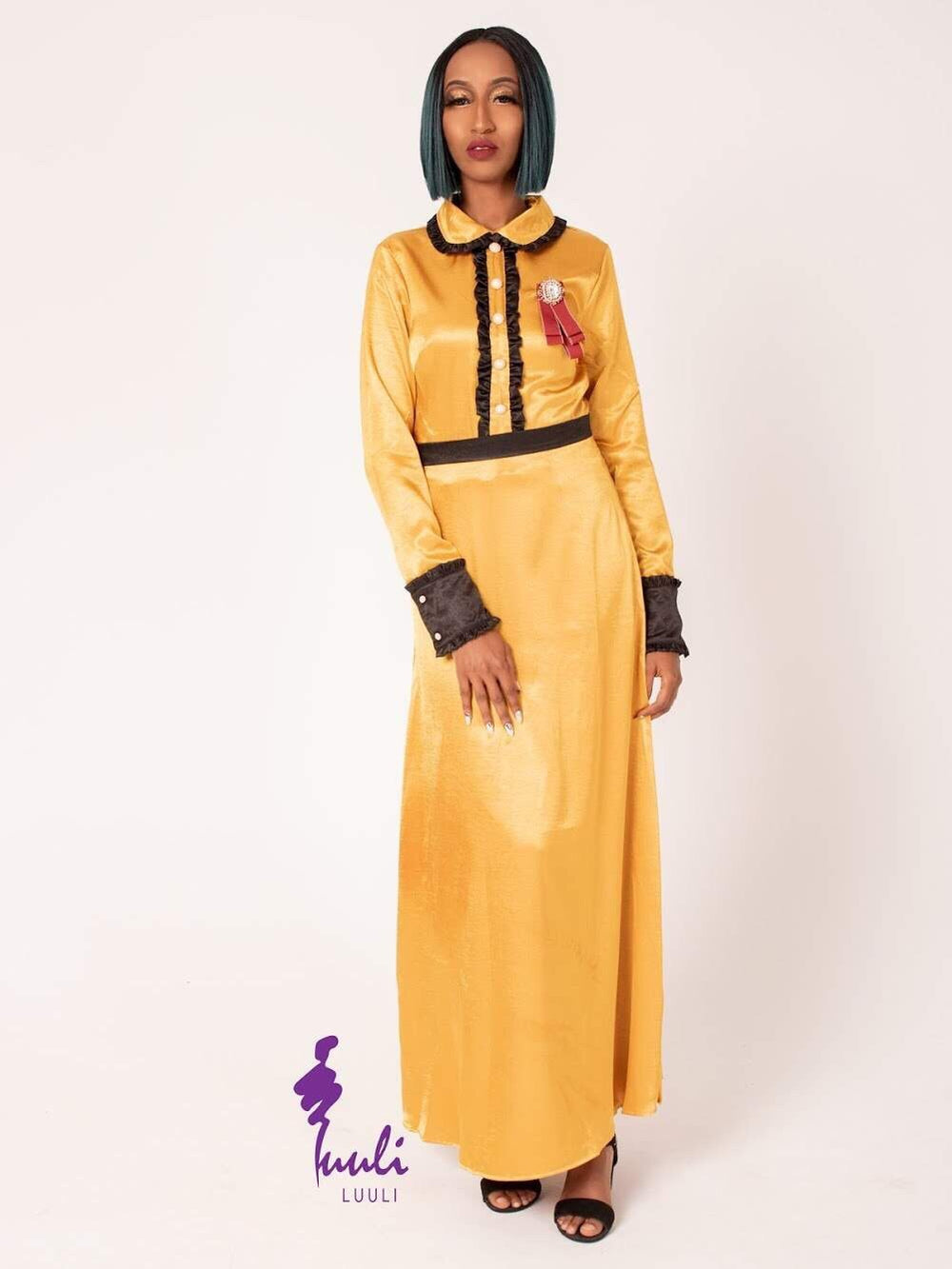 Satin Dress Flared Ruffle Maxi Dress